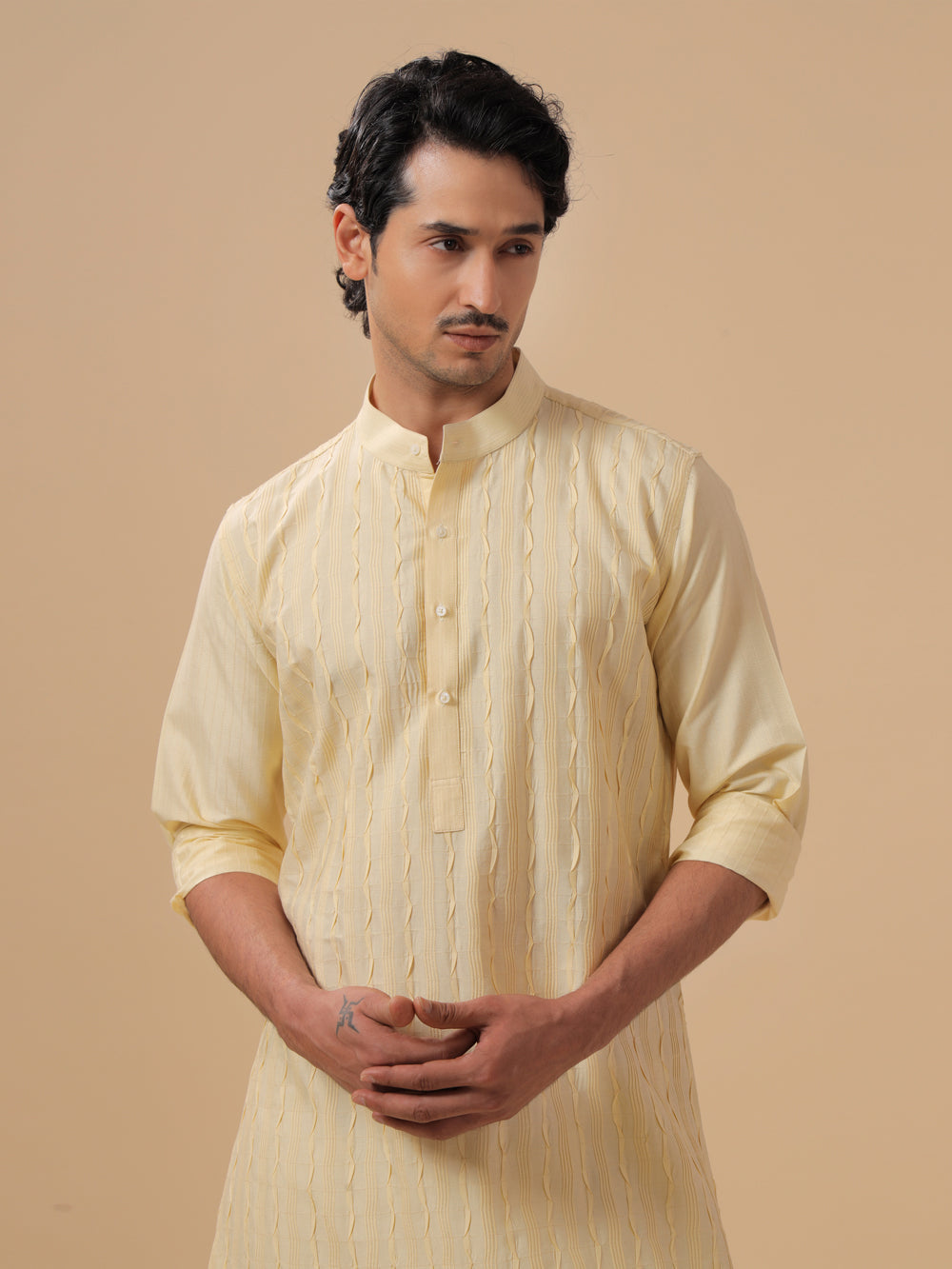 Light Gold Silk Kurta - Auraya Fashion -  - #tag1# - #tag2# - #tag3# - #tag3#