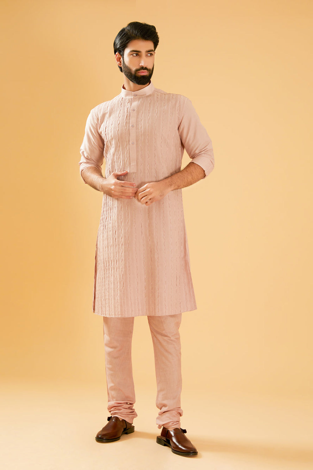 Peach Pink Silk Kurta - Auraya Fashion - Raghavendra Rathore - #tag1# - #tag2# - #tag3# - #tag3#