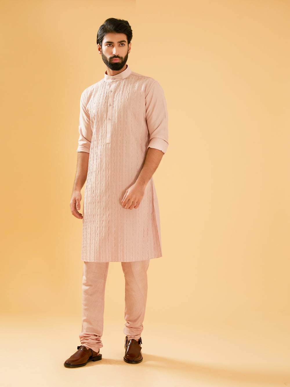 Peach Pink Silk Kurta - Auraya Fashion -  - #tag1# - #tag2# - #tag3# - #tag3#