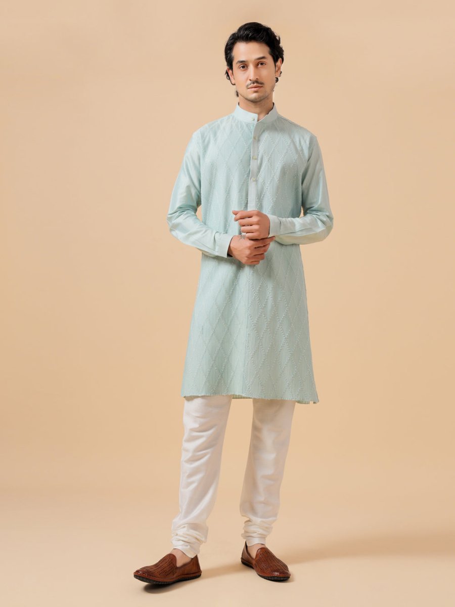 Sky Blue Silk Kurta - Auraya Fashion - Raghavendra Rathore - #tag1# - #tag2# - #tag3# - #tag3#