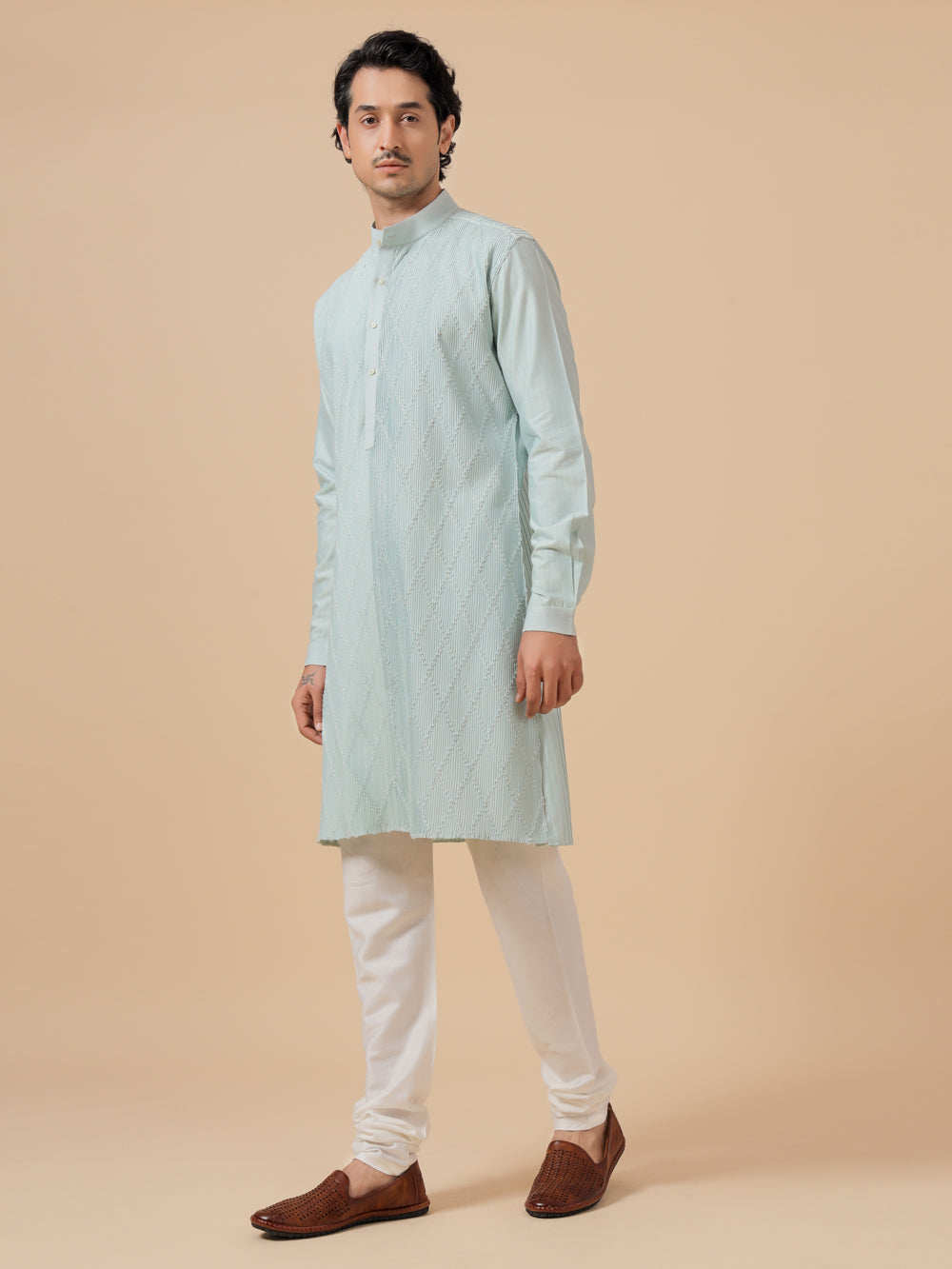 Sky Blue Silk Kurta - Auraya Fashion -  - #tag1# - #tag2# - #tag3# - #tag3#