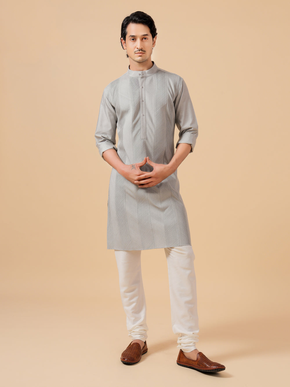 Grey Silk Kurta - Auraya Fashion -  - #tag1# - #tag2# - #tag3# - #tag3#