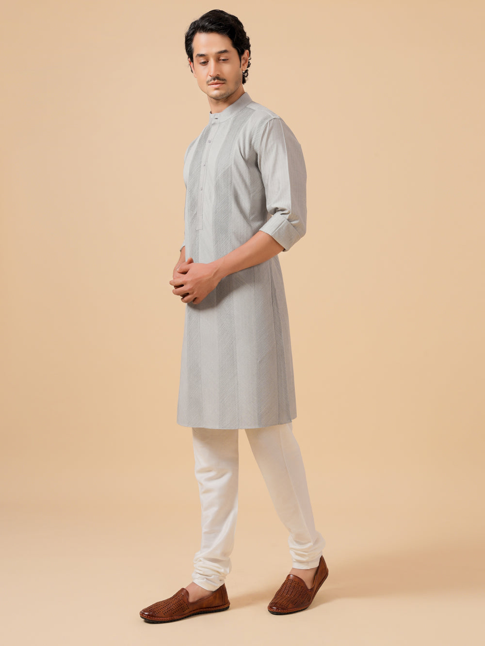 Grey Silk Kurta - Auraya Fashion -  - #tag1# - #tag2# - #tag3# - #tag3#