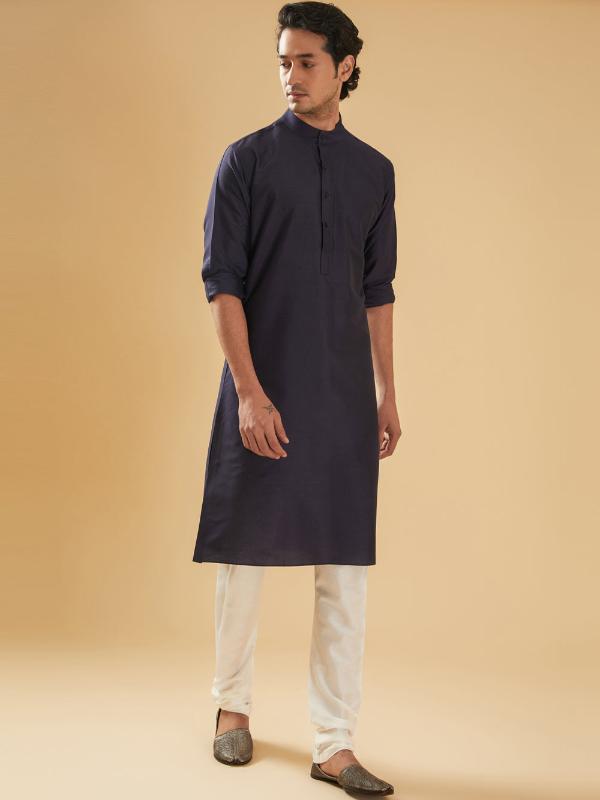 Navy Silk Kurta - Auraya Fashion - Raghavendra Rathore - #tag1# - #tag2# - #tag3# - #tag3#