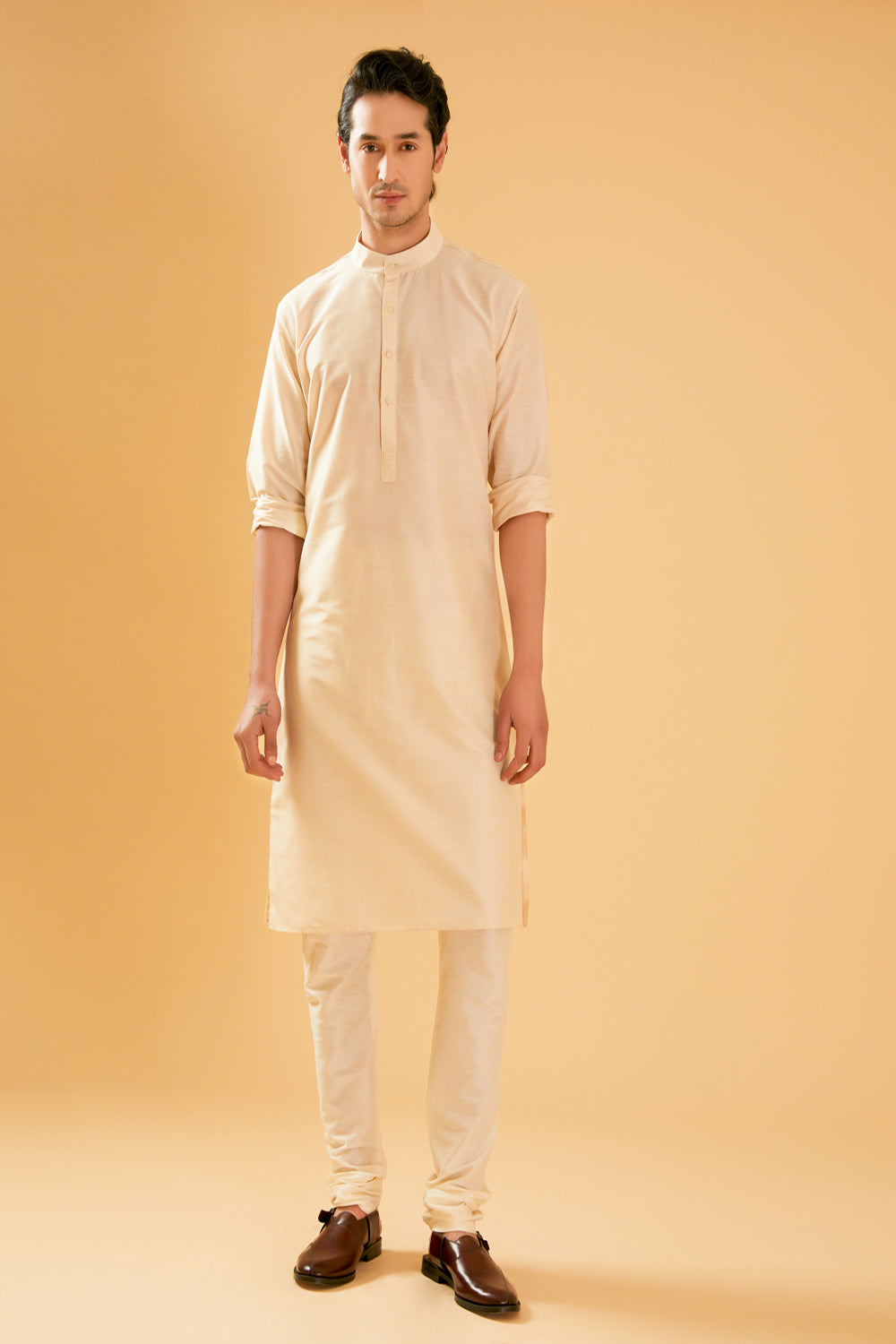 Off White Silk Kurta - Auraya Fashion - Raghavendra Rathore - #tag1# - #tag2# - #tag3# - #tag3#