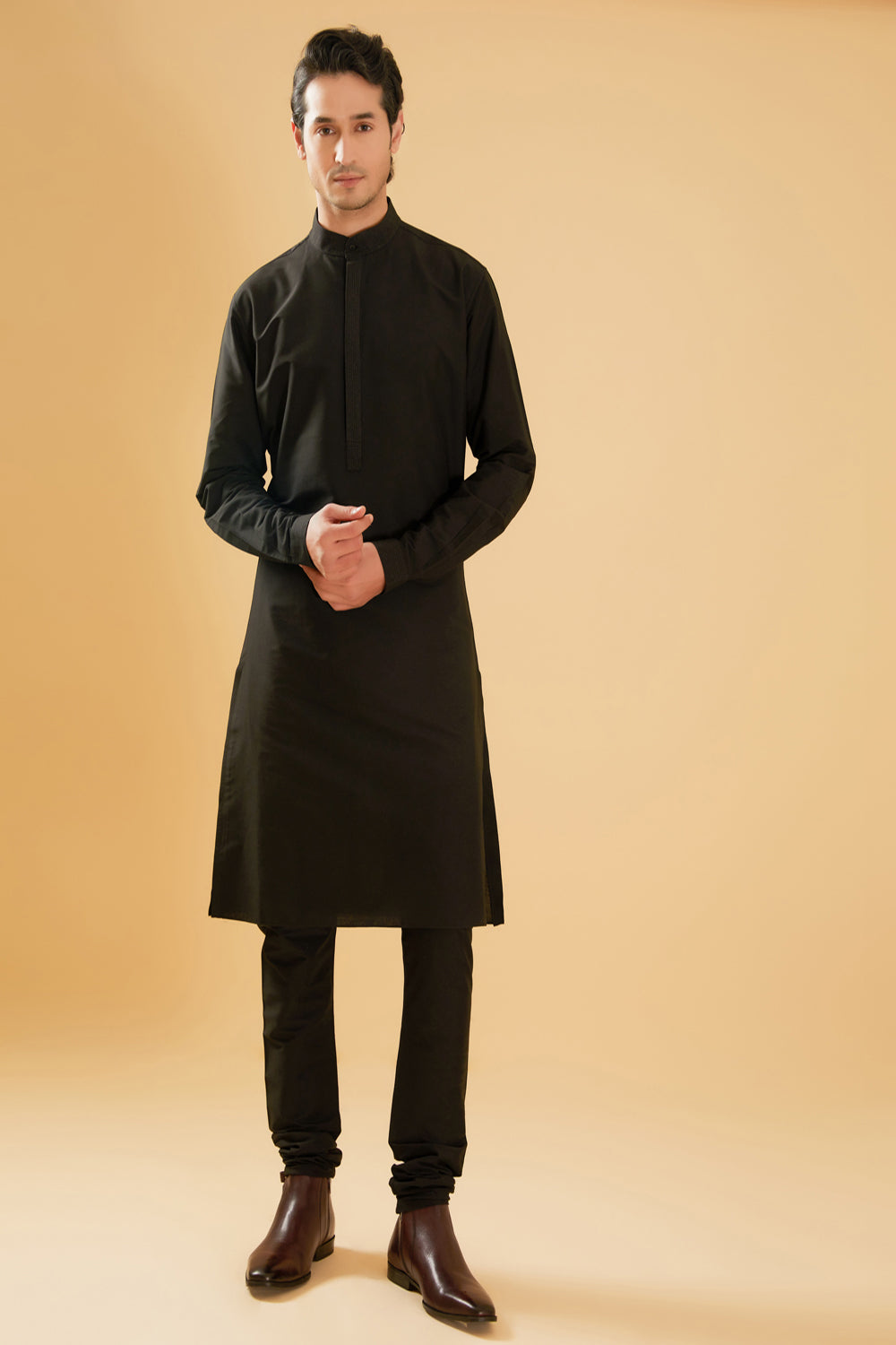 Black Silk Kurta - Auraya Fashion - Raghavendra Rathore - #tag1# - #tag2# - #tag3# - #tag3#