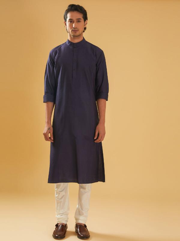 Navy Silk Kurta - Auraya Fashion - Raghavendra Rathore - #tag1# - #tag2# - #tag3# - #tag3#