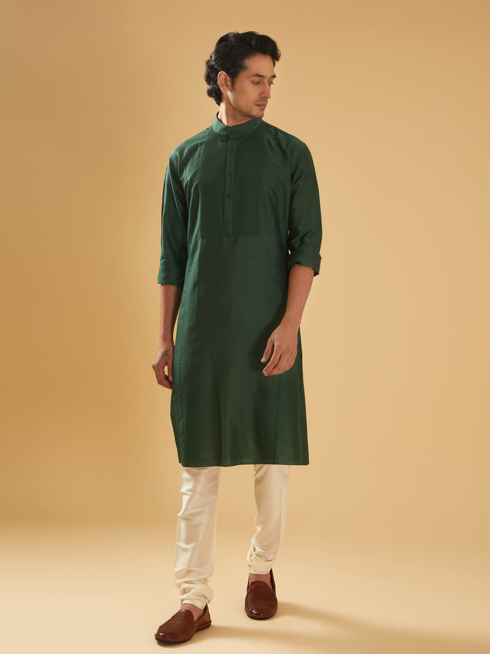 Green Silk Kurta - Auraya Fashion -  - #tag1# - #tag2# - #tag3# - #tag3#