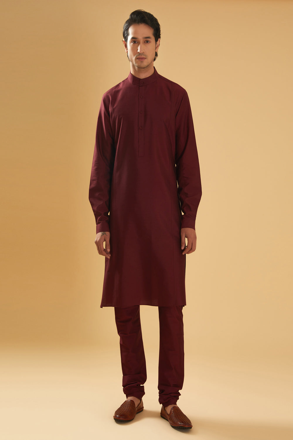 Maroon Silk Kurta - Auraya Fashion - Raghavendra Rathore - #tag1# - #tag2# - #tag3# - #tag3#