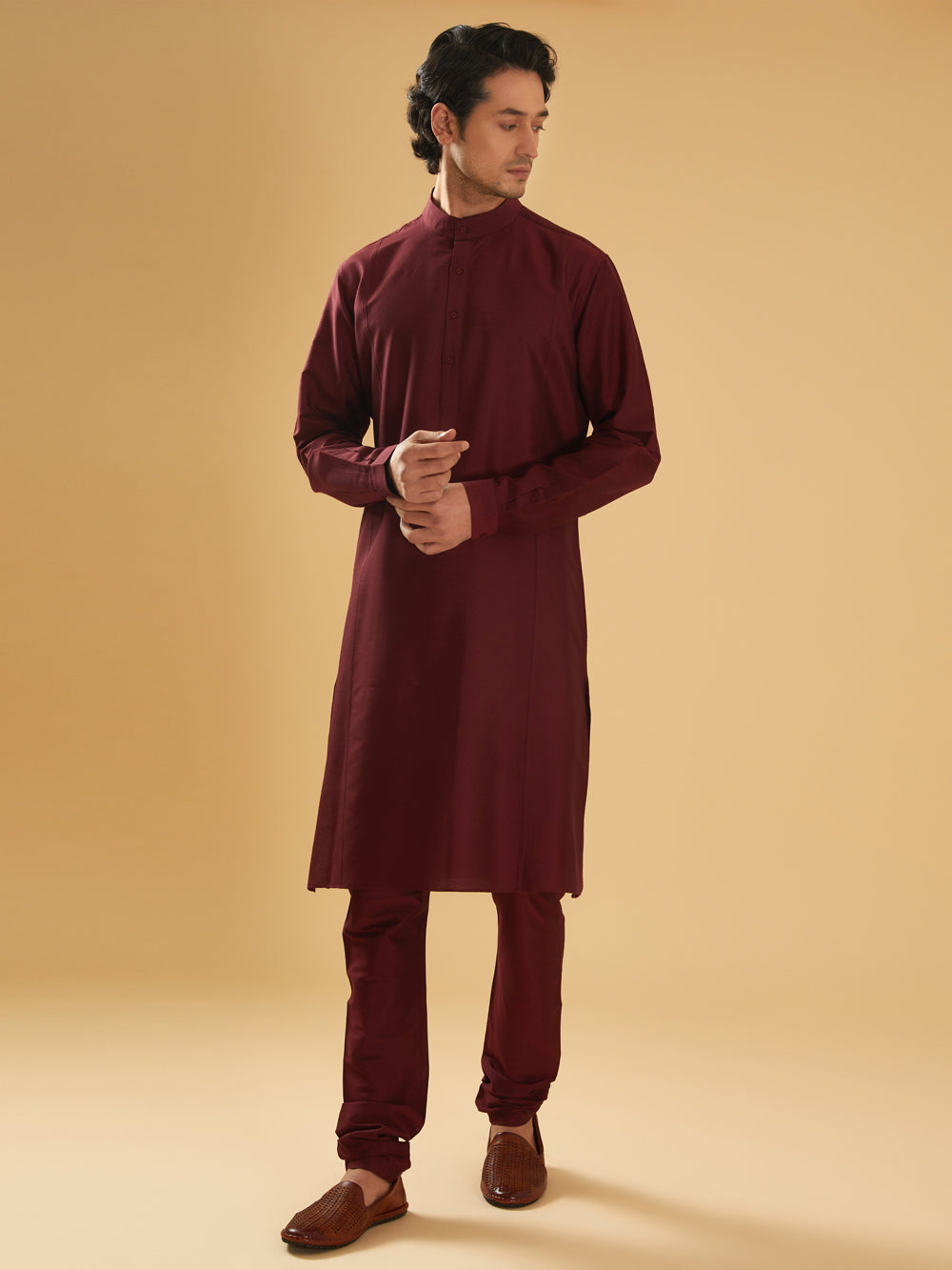 Maroon Silk Kurta - Auraya Fashion -  - #tag1# - #tag2# - #tag3# - #tag3#