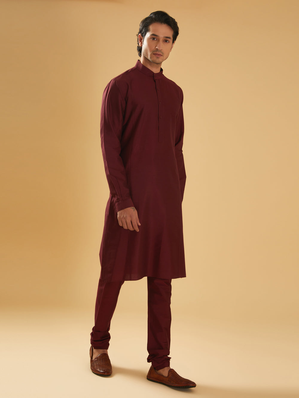 Maroon Silk Kurta - Auraya Fashion -  - #tag1# - #tag2# - #tag3# - #tag3#