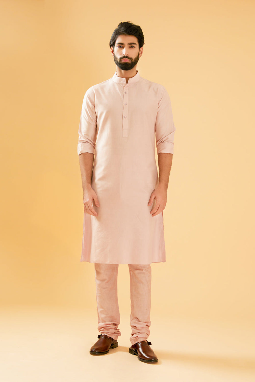 Peach Pink Silk Kurta - Auraya Fashion - Raghavendra Rathore - #tag1# - #tag2# - #tag3# - #tag3#