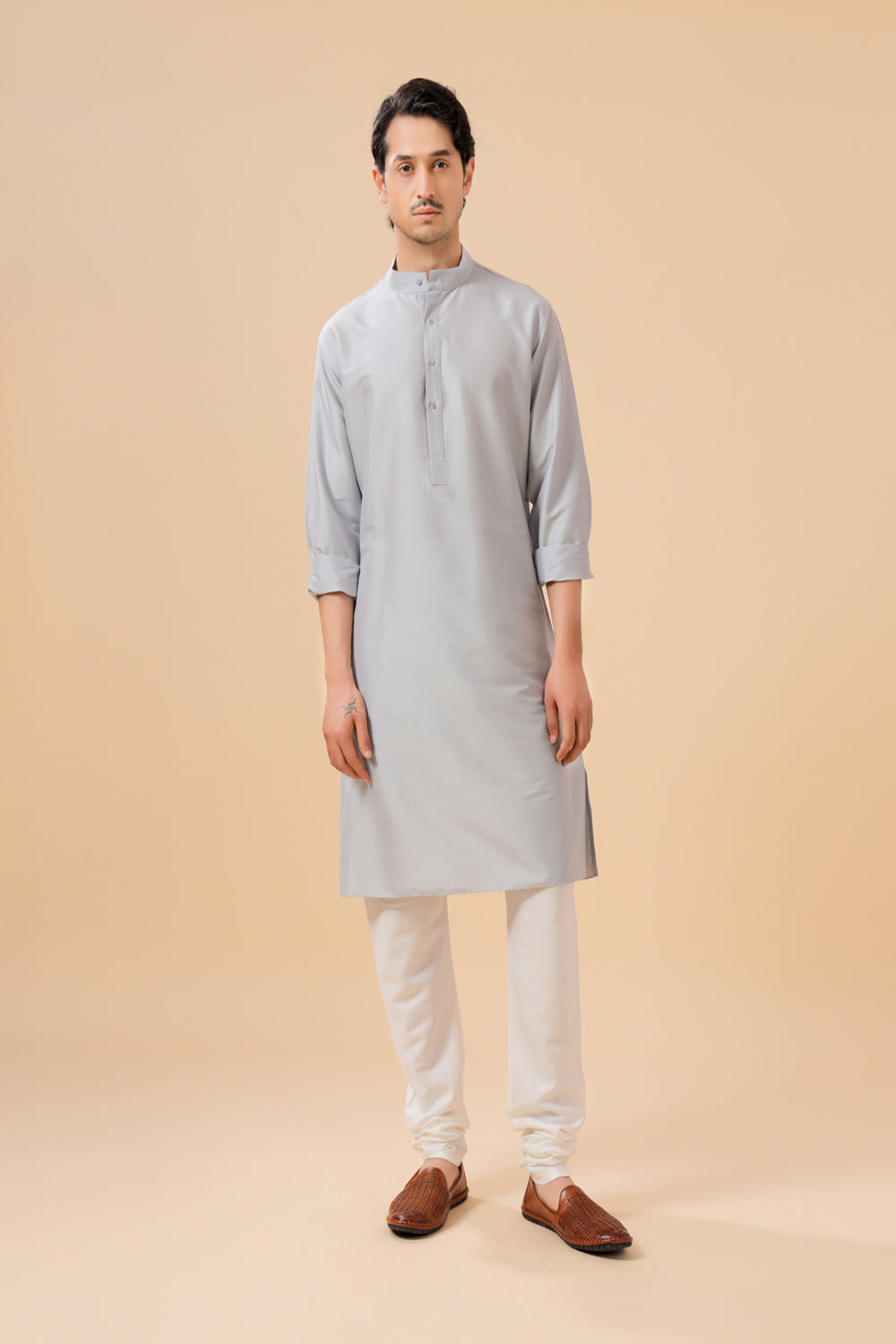 Grey Silk Kurta - Auraya Fashion - Raghavendra Rathore - #tag1# - #tag2# - #tag3# - #tag3#