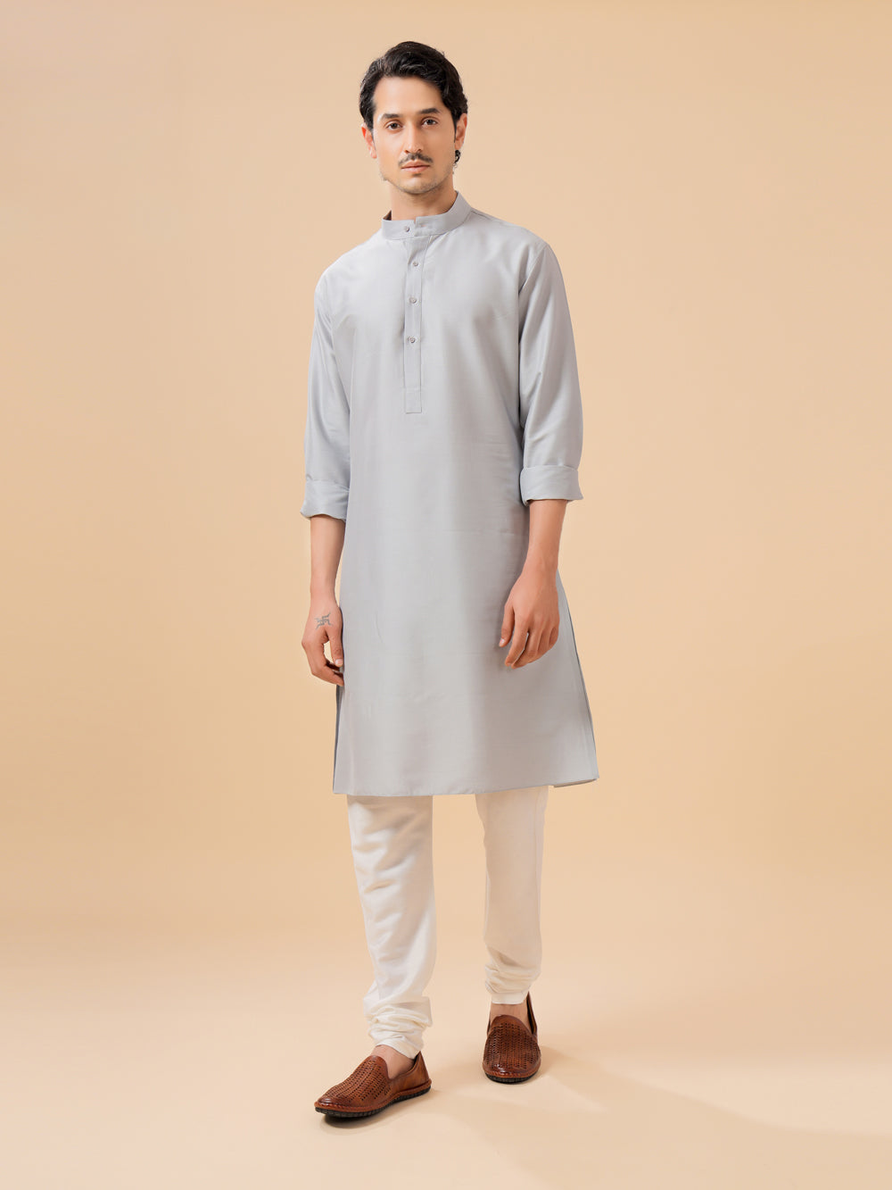 Grey Silk Kurta - Auraya Fashion -  - #tag1# - #tag2# - #tag3# - #tag3#