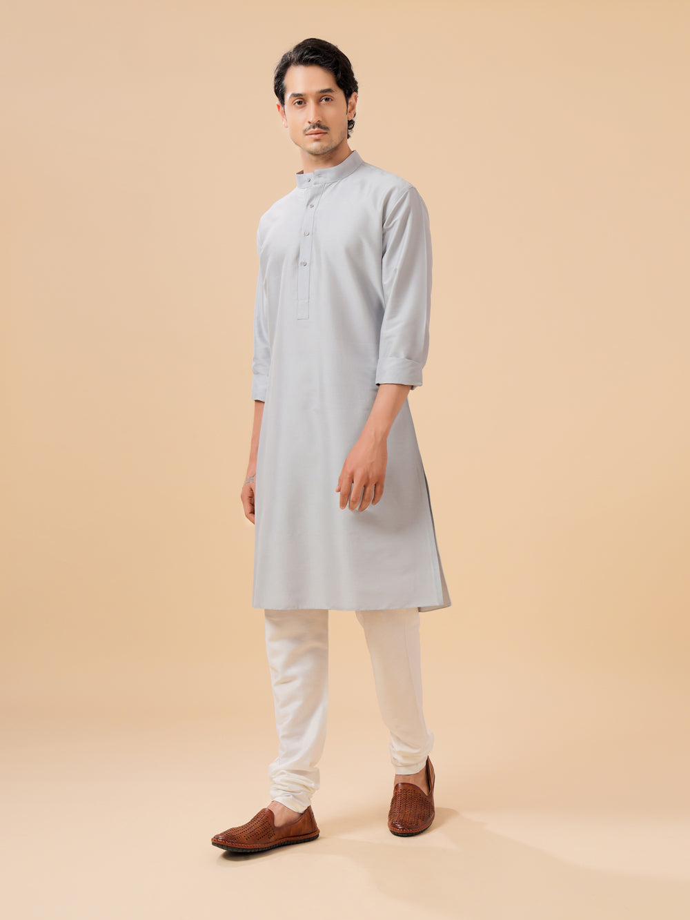 Grey Silk Kurta - Auraya Fashion -  - #tag1# - #tag2# - #tag3# - #tag3#