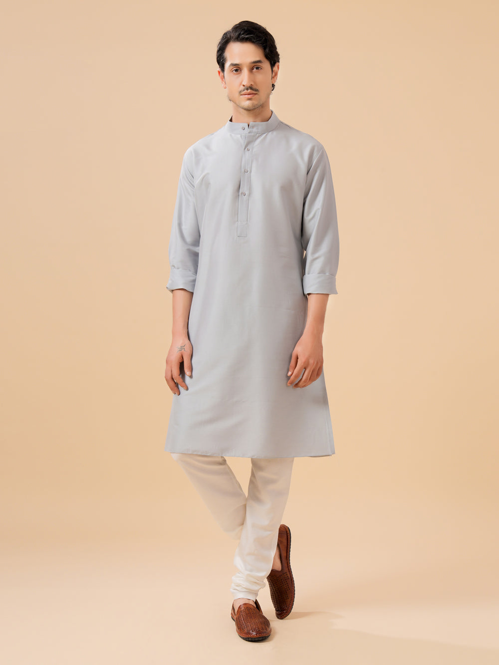 Grey Silk Kurta - Auraya Fashion -  - #tag1# - #tag2# - #tag3# - #tag3#