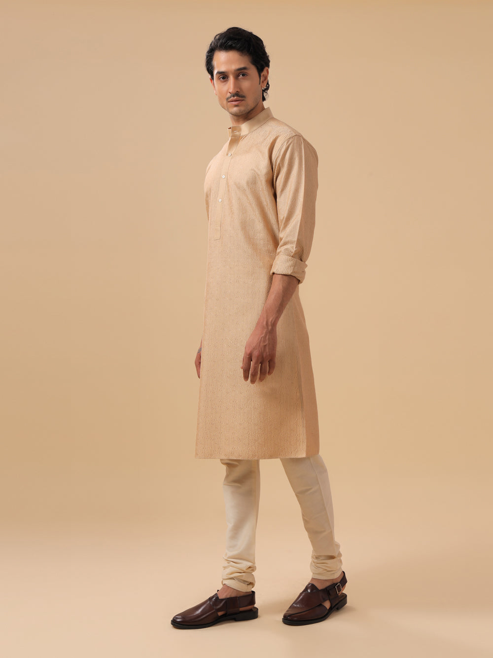 Beige Silk Kurta - Auraya Fashion -  - #tag1# - #tag2# - #tag3# - #tag3#