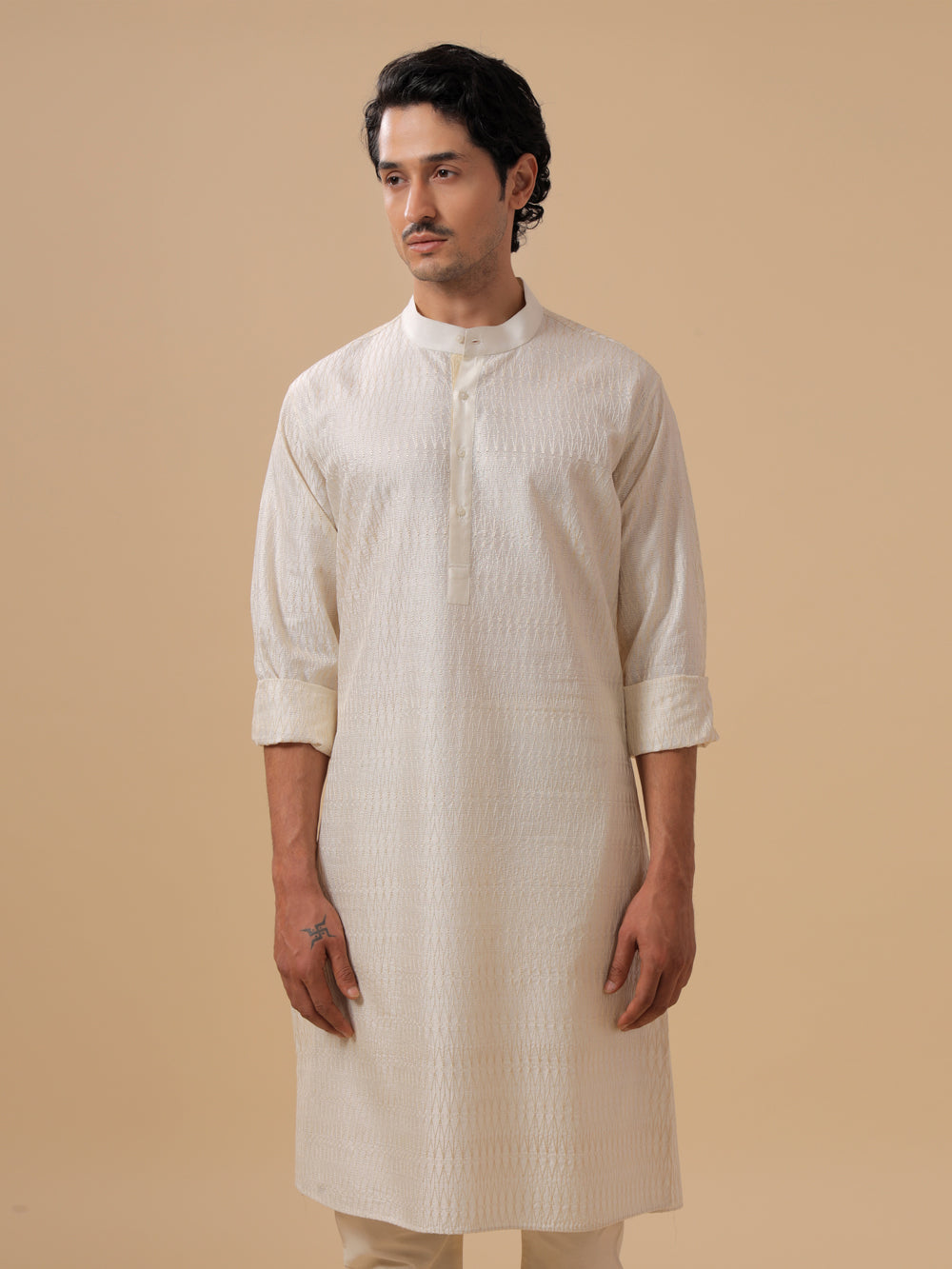 Off White Silk Kurta - Auraya Fashion -  - #tag1# - #tag2# - #tag3# - #tag3#