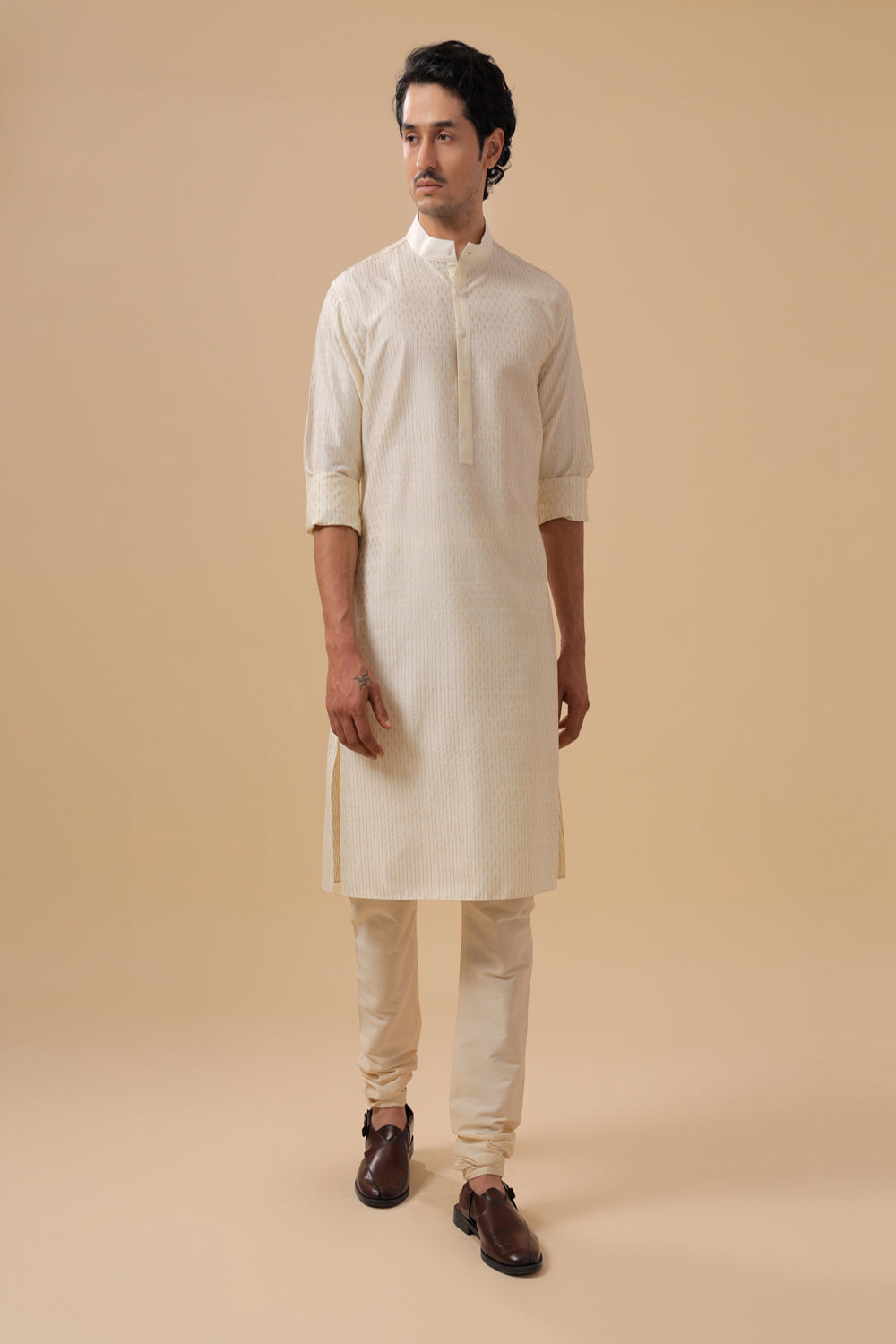 Off White Silk Kurta - Auraya Fashion - Raghavendra Rathore - #tag1# - #tag2# - #tag3# - #tag3#