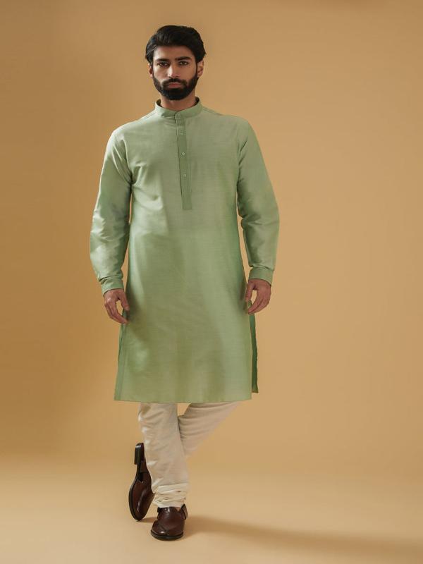 Mint Green Silk Kurta - Auraya Fashion - Raghavendra Rathore - #tag1# - #tag2# - #tag3# - #tag3#