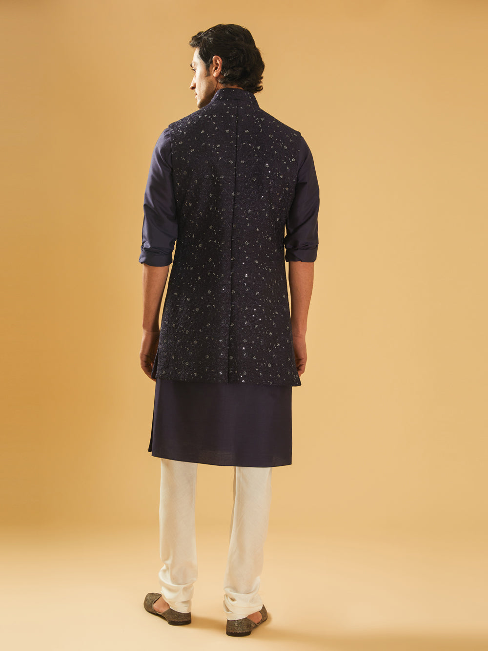 Navy Silk Long Waistcoat - Auraya Fashion -  - #tag1# - #tag2# - #tag3# - #tag3#