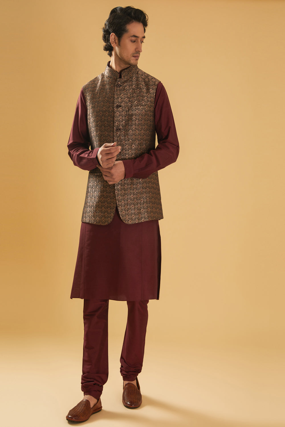 Black & Maroon Waistcoat - Auraya Fashion - Raghavendra Rathore - #tag1# - #tag2# - #tag3# - #tag3#