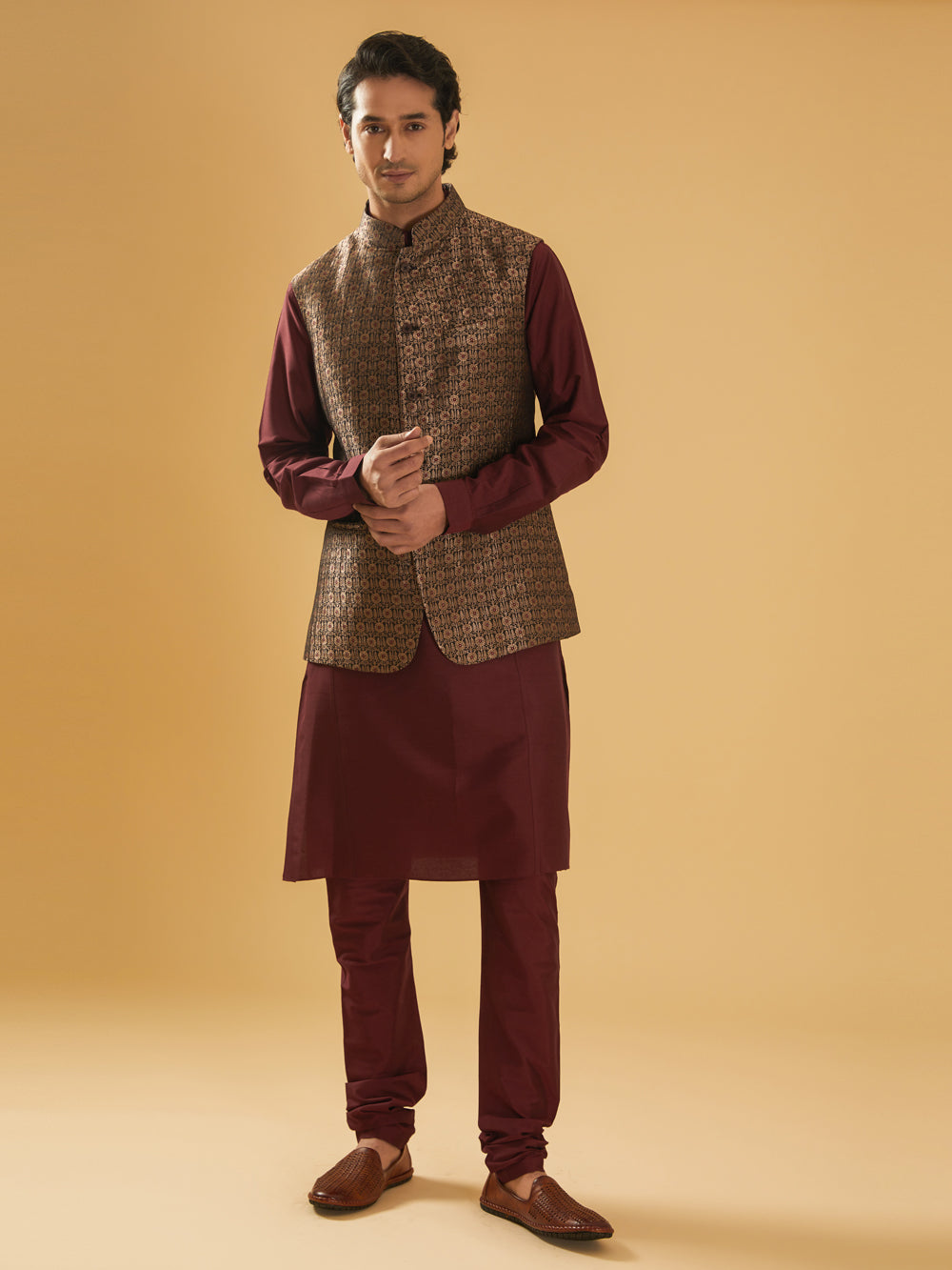 Black & Maroon Waistcoat - Auraya Fashion -  - #tag1# - #tag2# - #tag3# - #tag3#