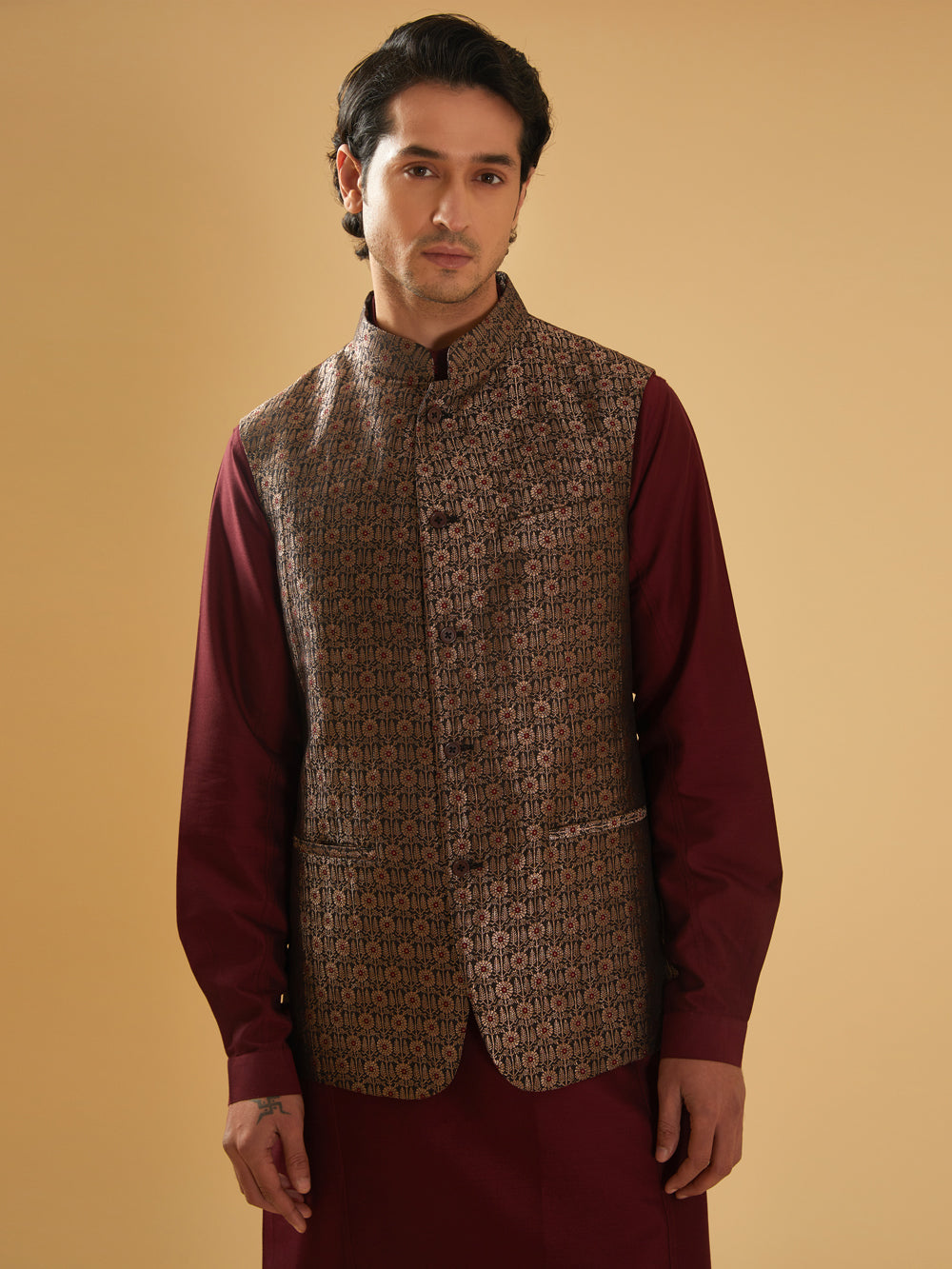 Black & Maroon Waistcoat - Auraya Fashion -  - #tag1# - #tag2# - #tag3# - #tag3#