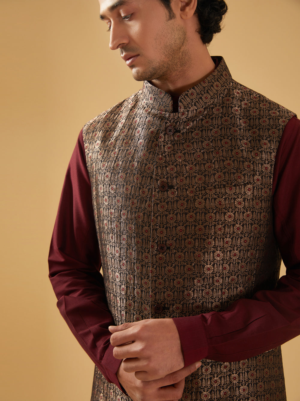 Black & Maroon Waistcoat - Auraya Fashion -  - #tag1# - #tag2# - #tag3# - #tag3#