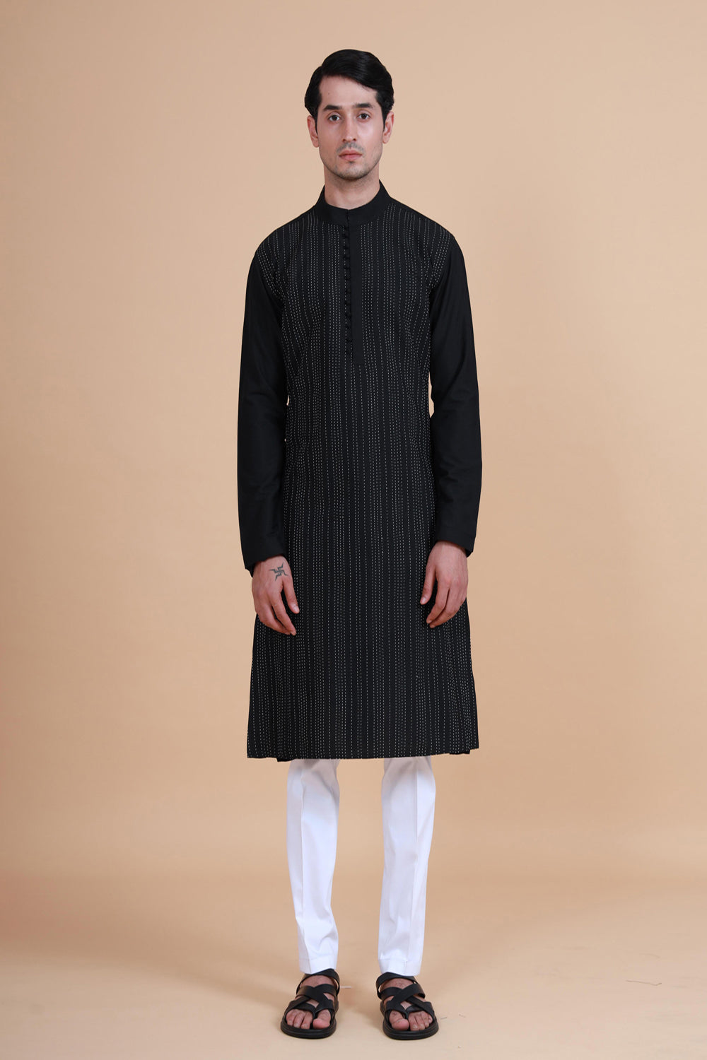 Interspersed Striped Kantha Kurta