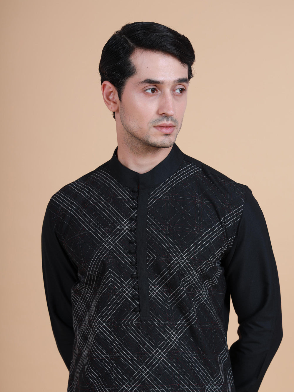 Geometrical Stitch Line Textured Kurta