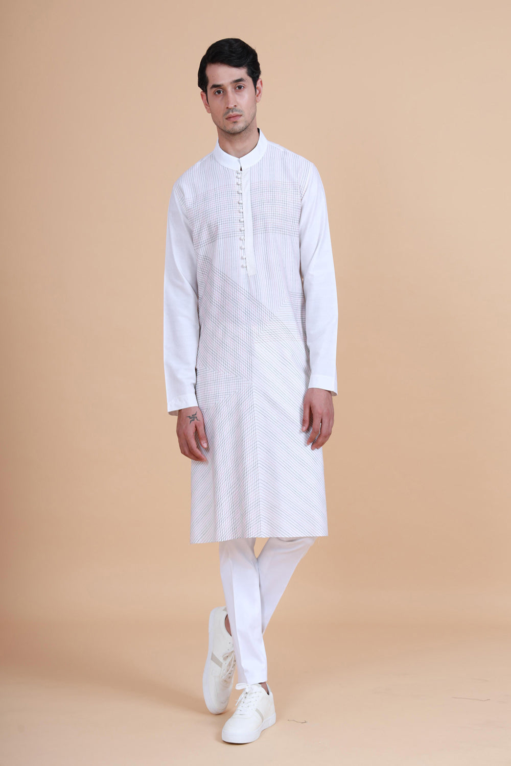 Linear Criss Cross Stitch Textured Kurta