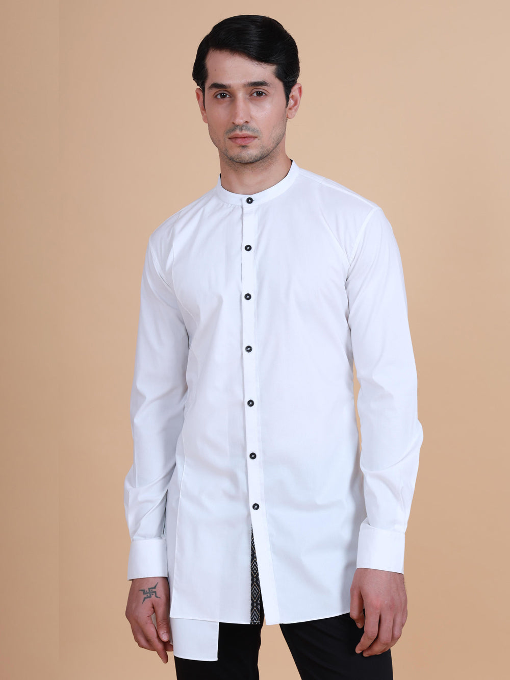 Bandhgala Collar Asymmetric Shirt Kurta - Auraya Fashion -  - #tag1# - #tag2# - #tag3# - #tag3#