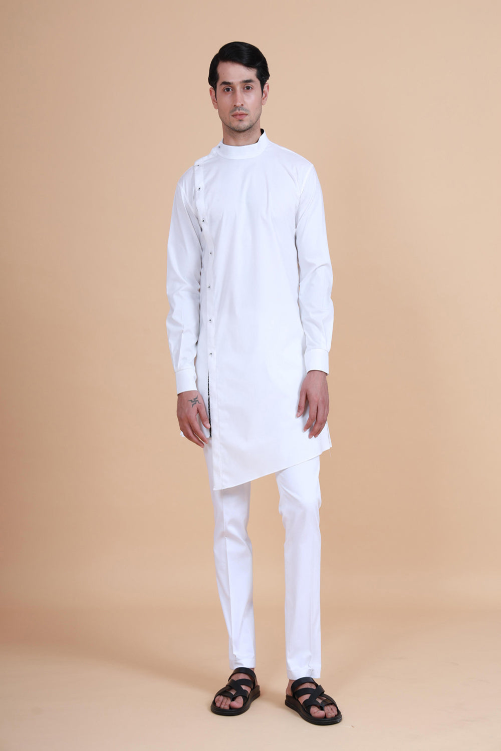 Side Placket Asymmetrical Shirt Kurta - Auraya Fashion - Raghavendra Rathore - #tag1# - #tag2# - #tag3# - #tag3#