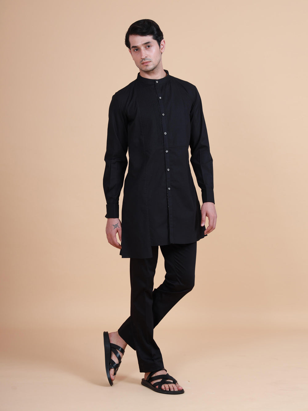 Asymmetric Front Open Kurta Shirt - Auraya Fashion -  - #tag1# - #tag2# - #tag3# - #tag3#