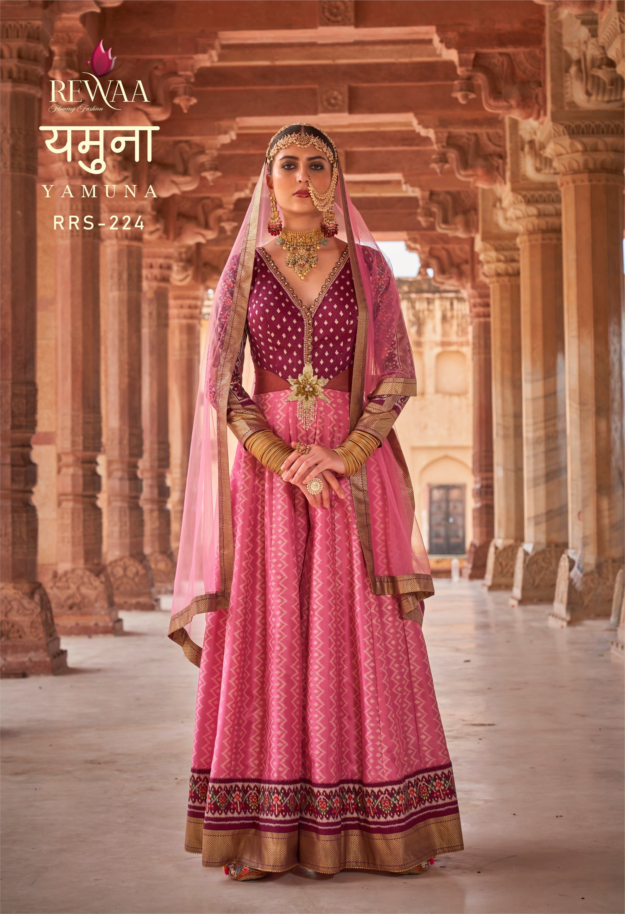 Pink soft silk yamuna Banarasi Set