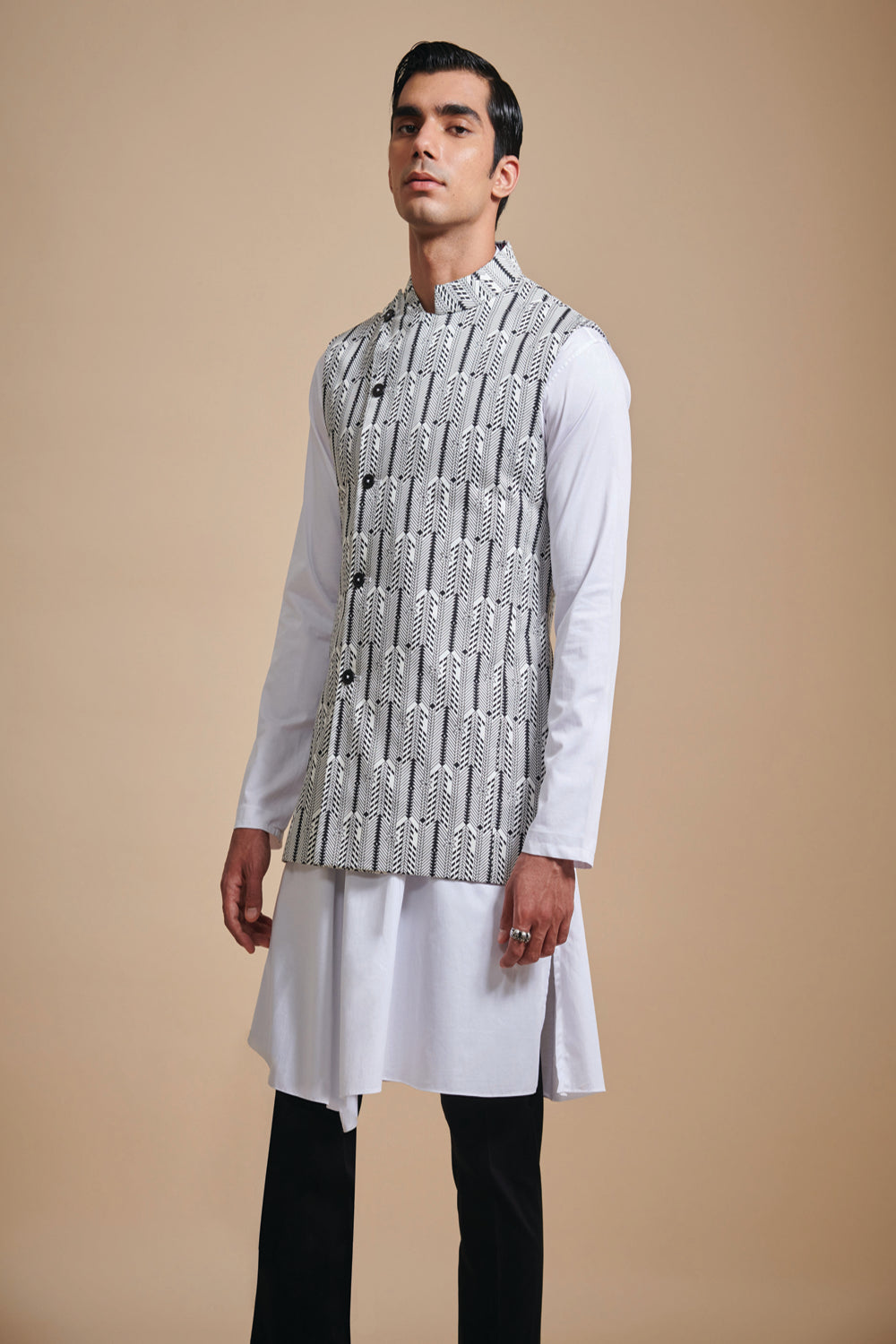 The Printed Off Center Waistcoat - Auraya Fashion - Raghavendra Rathore - #tag1# - #tag2# - #tag3# - #tag3#