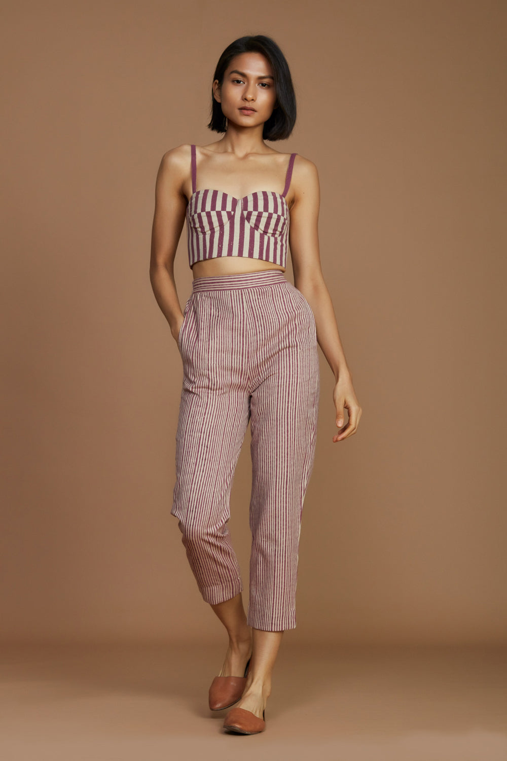 Ivory With Mauve Striped Se Pants - Auraya Fashion - Mati - #tag1# - #tag2# - #tag3# - #tag3#