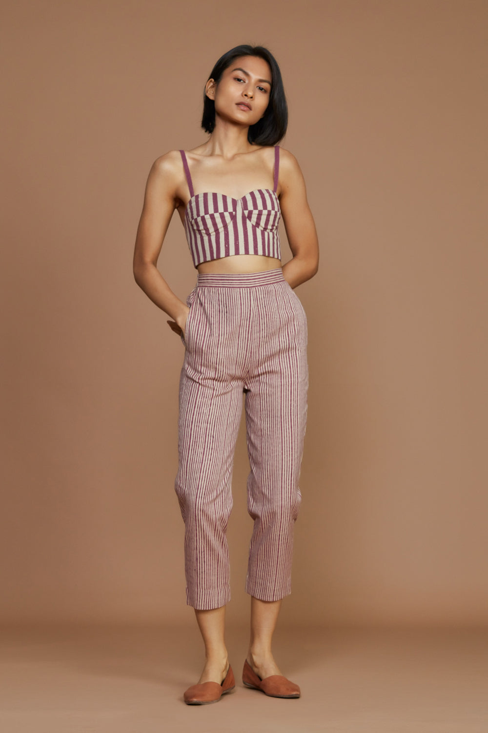 Ivory With Mauve Striped Se Pants - Auraya Fashion -  - #tag1# - #tag2# - #tag3# - #tag3#