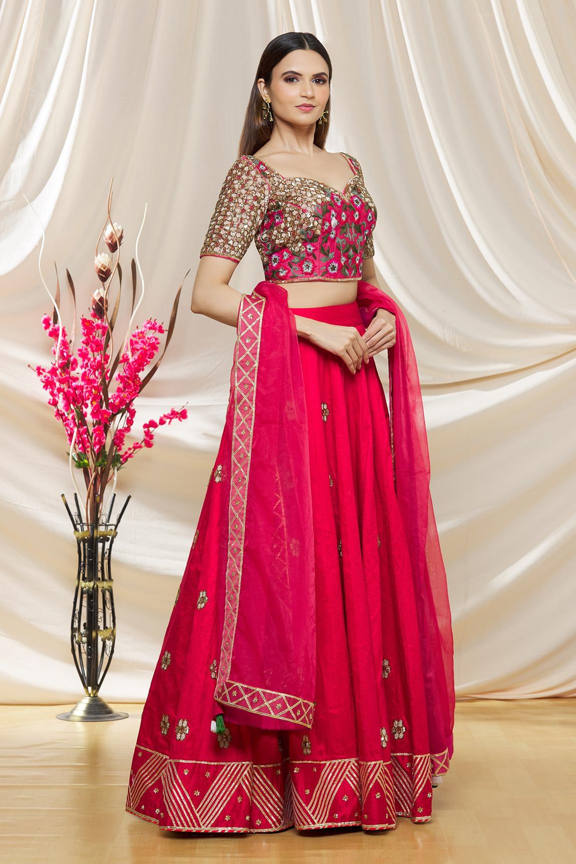 Raw Silk Sequin Embroidered Lehenga Set