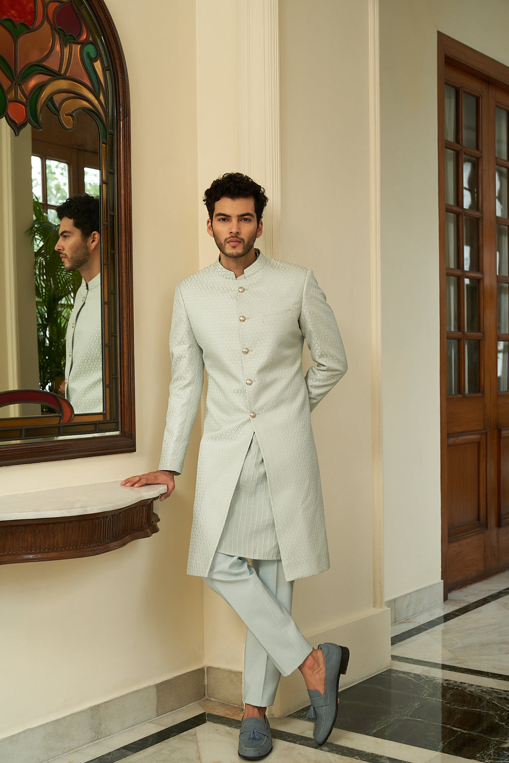 Froasted Mint Sherwani Set - Auraya Fashion - Contrast By Parth - #tag1# - #tag2# - #tag3# - #tag3#