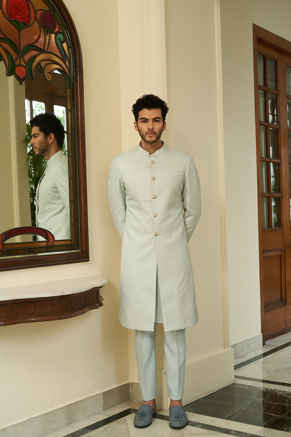 Froasted Mint Sherwani Set - Auraya Fashion -  - #tag1# - #tag2# - #tag3# - #tag3#