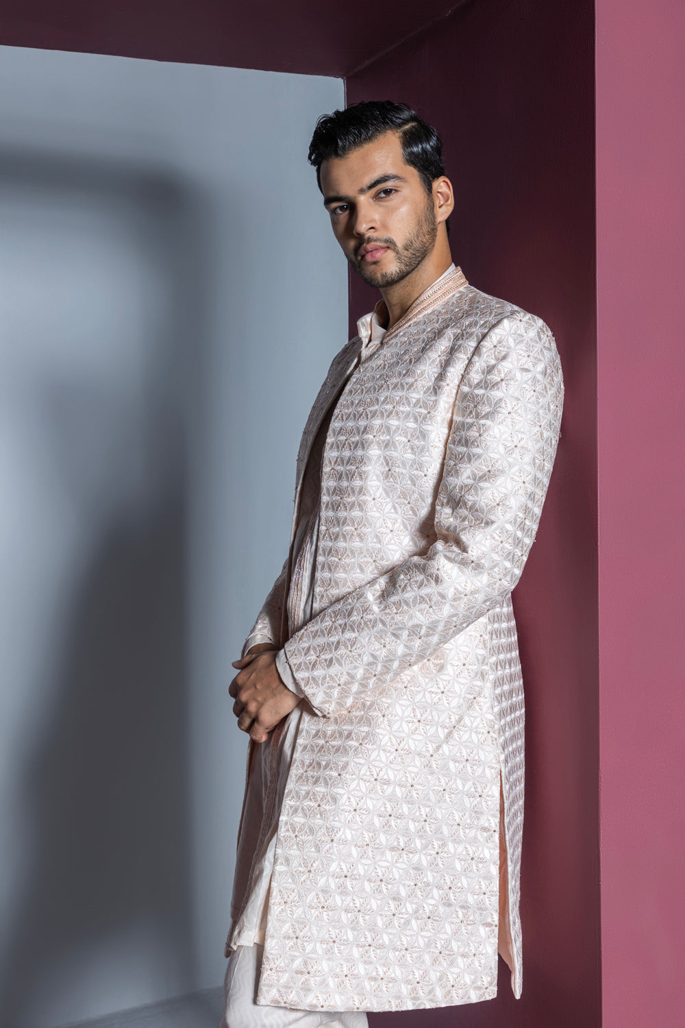 Majestic Floral Open Sherwani Set - Auraya Fashion -  - #tag1# - #tag2# - #tag3# - #tag3#