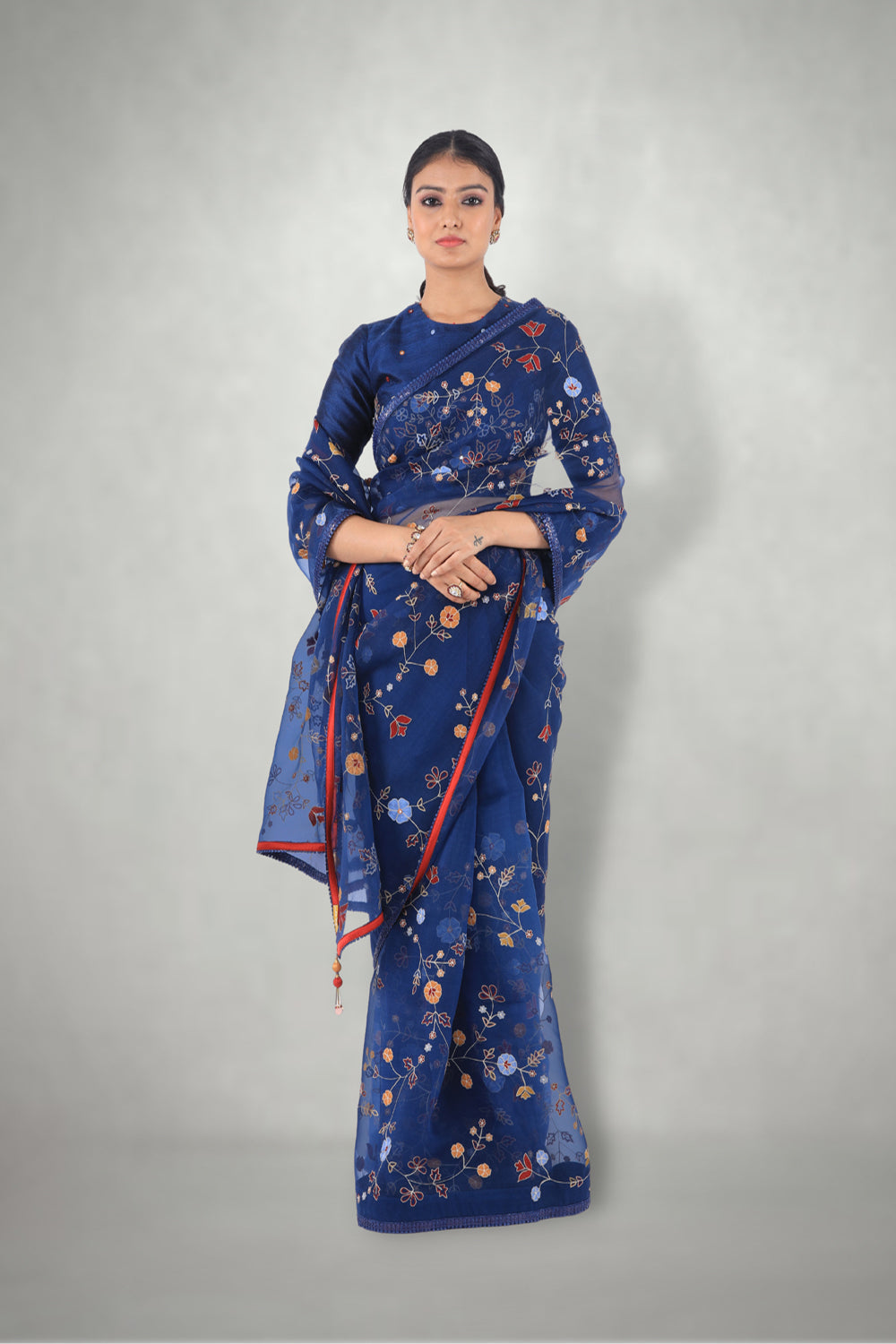 Blue Aari & Mirror Work Saree