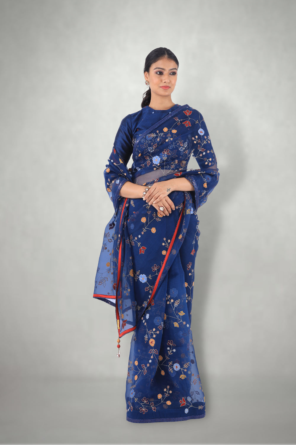 Blue Aari & Mirror Work Saree