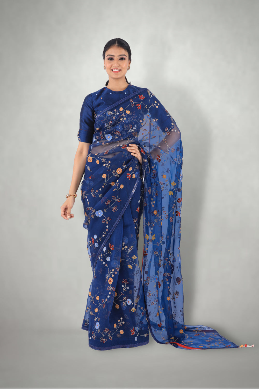 Blue Aari & Mirror Work Saree