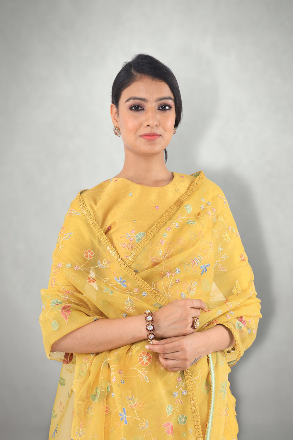 Mustard  Aari & Mirror Work Saree - Auraya Fashion -  - #tag1# - #tag2# - #tag3# - #tag3#