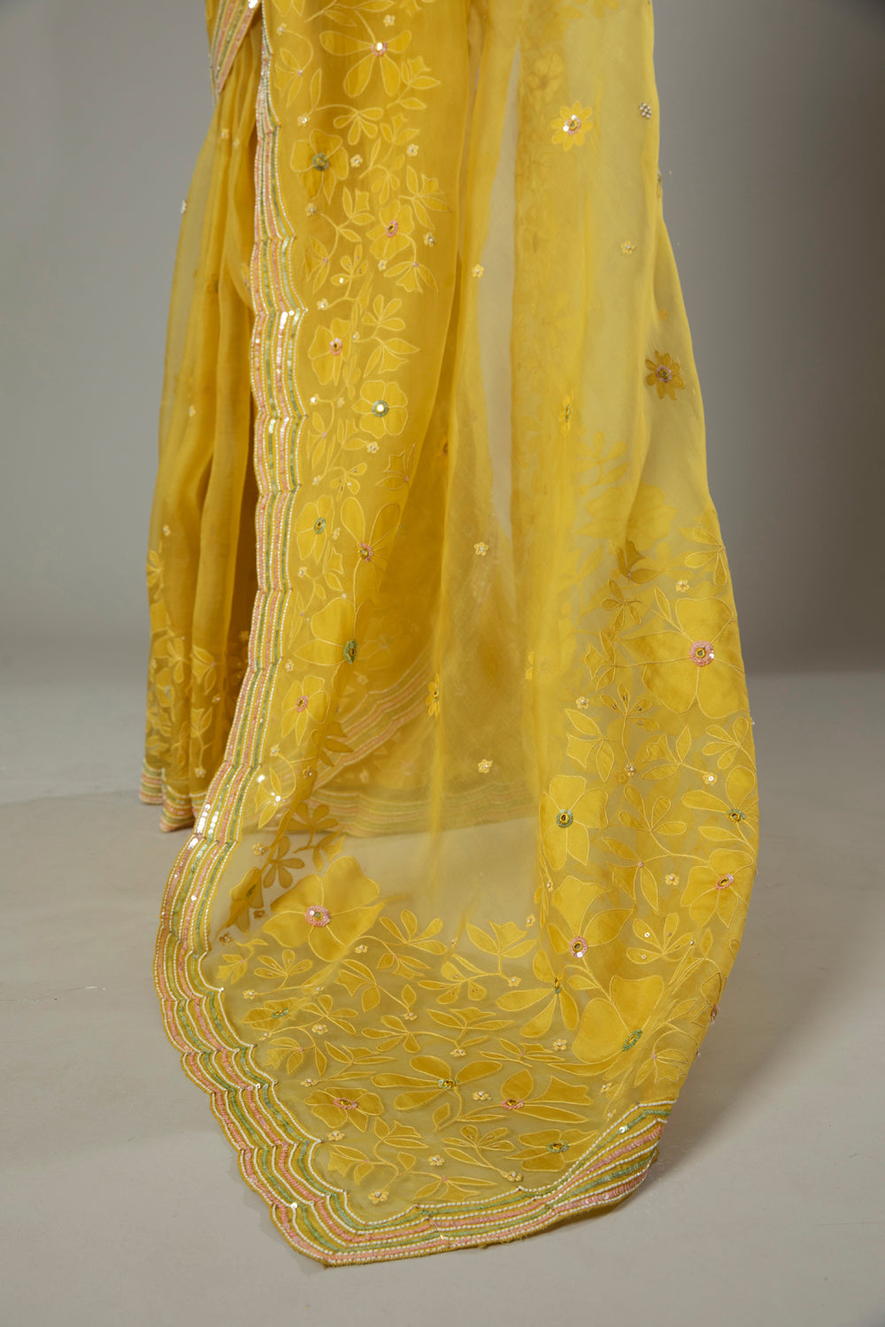 Mango Bite Candy Applique & Hand Emboidered Silk Organza Saree - Auraya Fashion -  - #tag1# - #tag2# - #tag3# - #tag3#