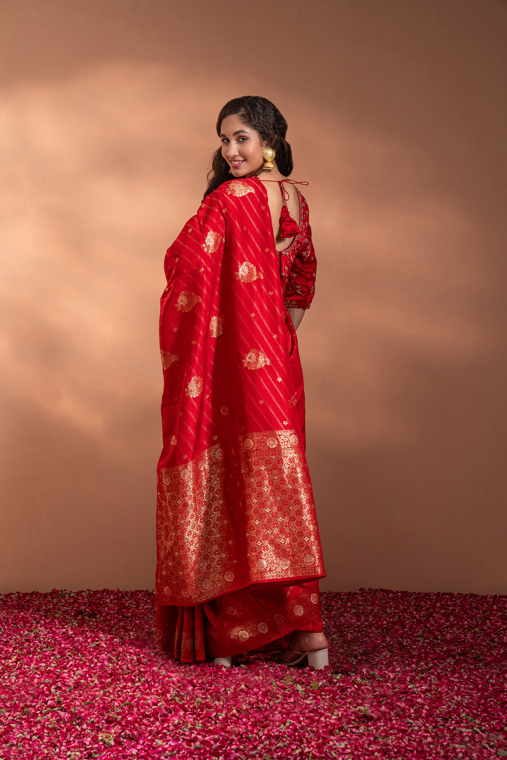 Crimson Red Banarasi Saree In Banarasi Silk Wih Zari, Moti & Thread-Work. - Auraya Fashion -  - #tag1# - #tag2# - #tag3# - #tag3#