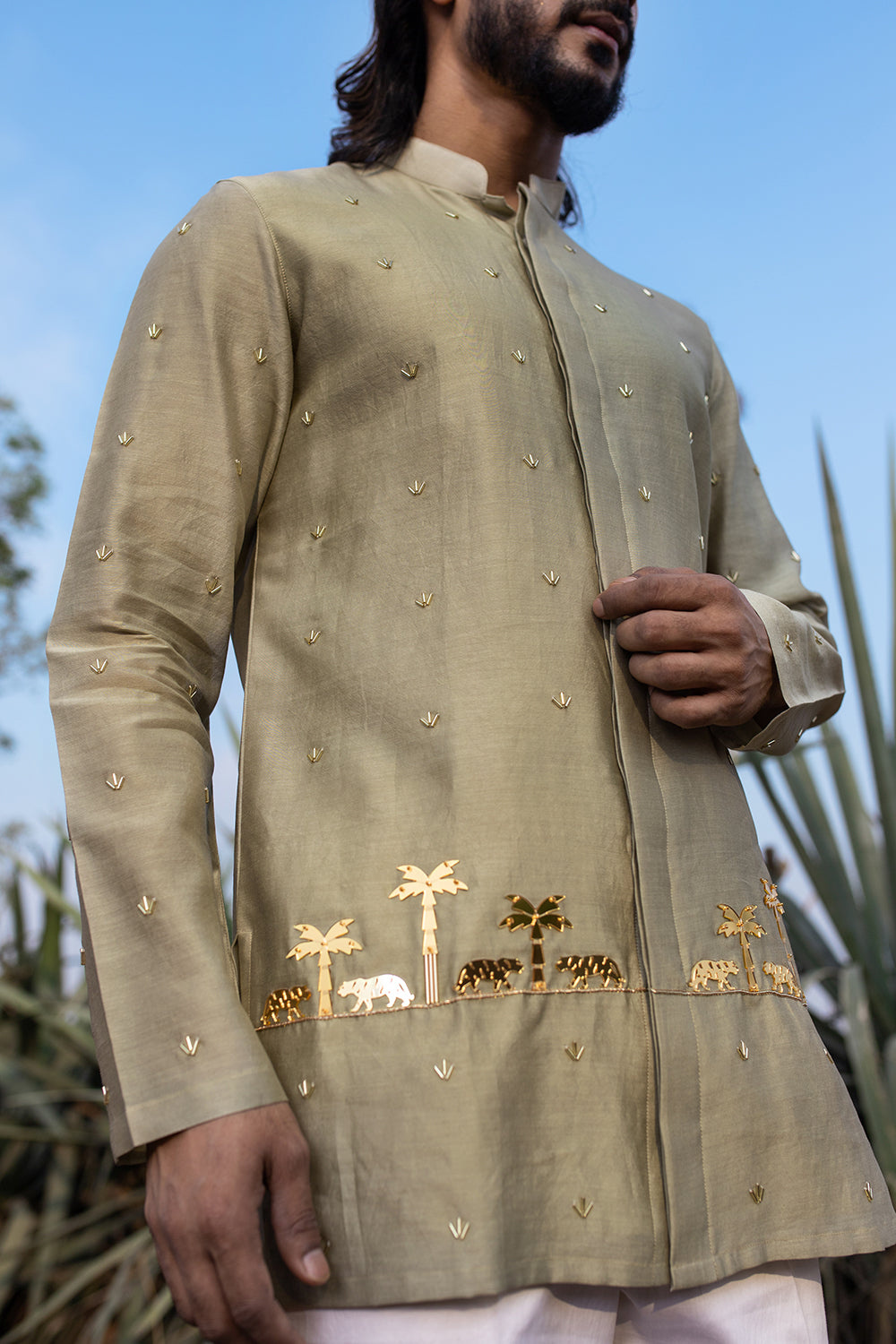 Khaki Heritage Short Kurta Set